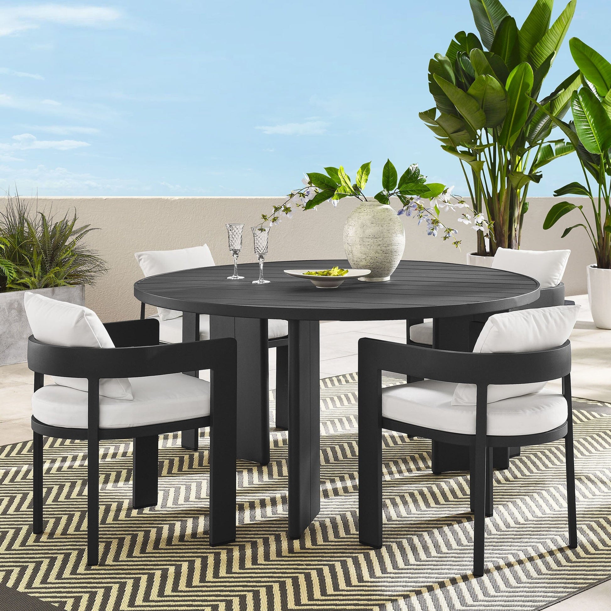 Tahoe 5-Piece Outdoor Patio Aluminum Dining Set in Gray White by Modway Dining Set Modway 