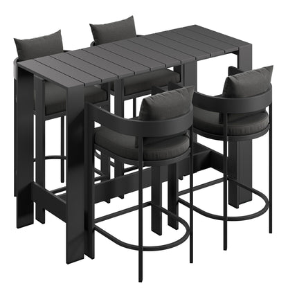 Tahoe 5-Piece Outdoor Patio Bar Table Set in Charcoal by Modway Bar Set Modway 