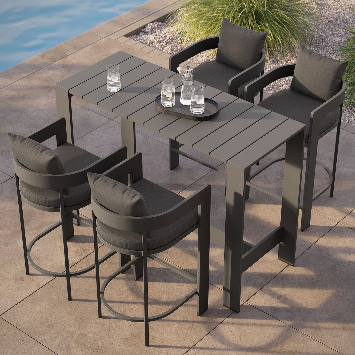 Tahoe 5-Piece Outdoor Patio Bar Table Set in Charcoal by Modway Bar Set Modway 
