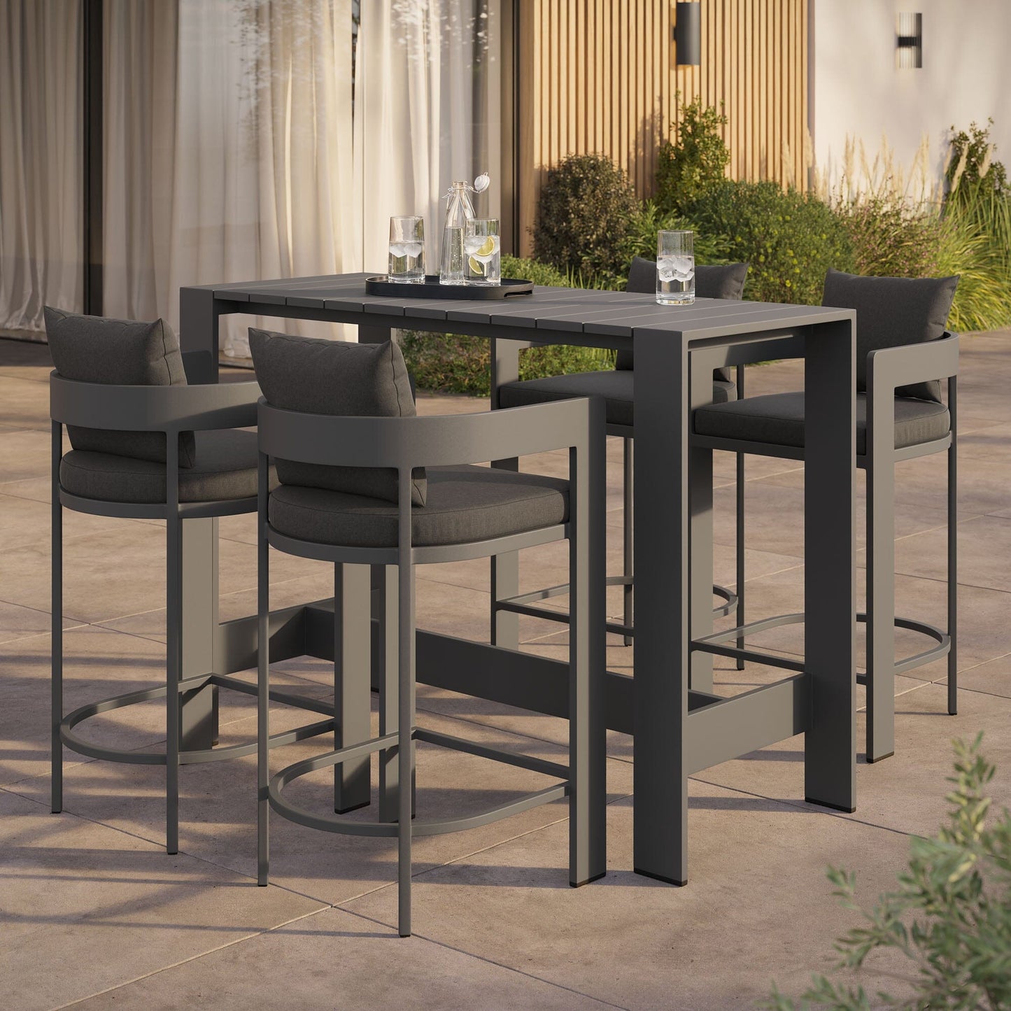 Tahoe 5-Piece Outdoor Patio Bar Table Set in Charcoal by Modway Bar Set Modway 