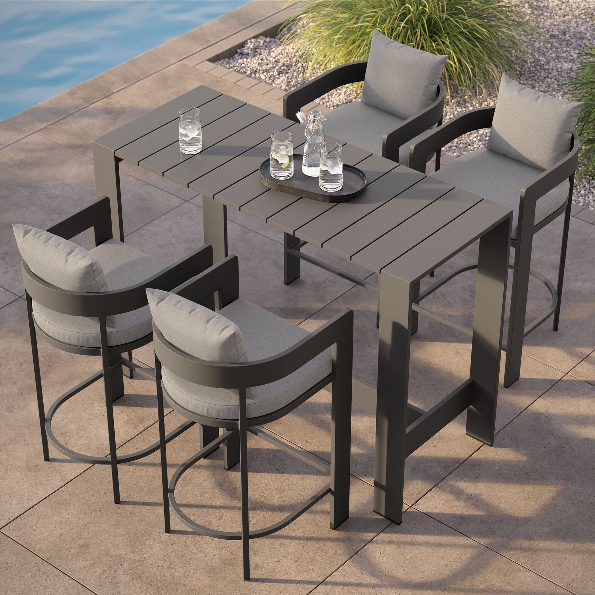 Tahoe 5-Piece Outdoor Patio Bar Table Set in Gray by Modway Bar Set Modway 