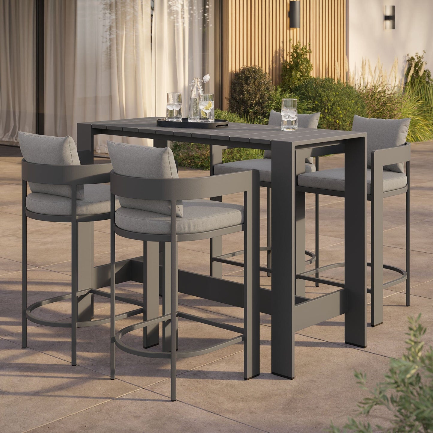 Tahoe 5-Piece Outdoor Patio Bar Table Set in Gray by Modway Bar Set Modway 