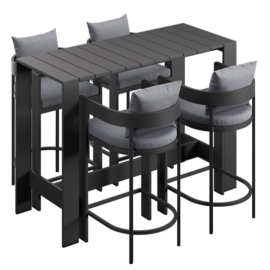 Tahoe 5-Piece Outdoor Patio Bar Table Set in Gray by Modway Bar Set Modway 