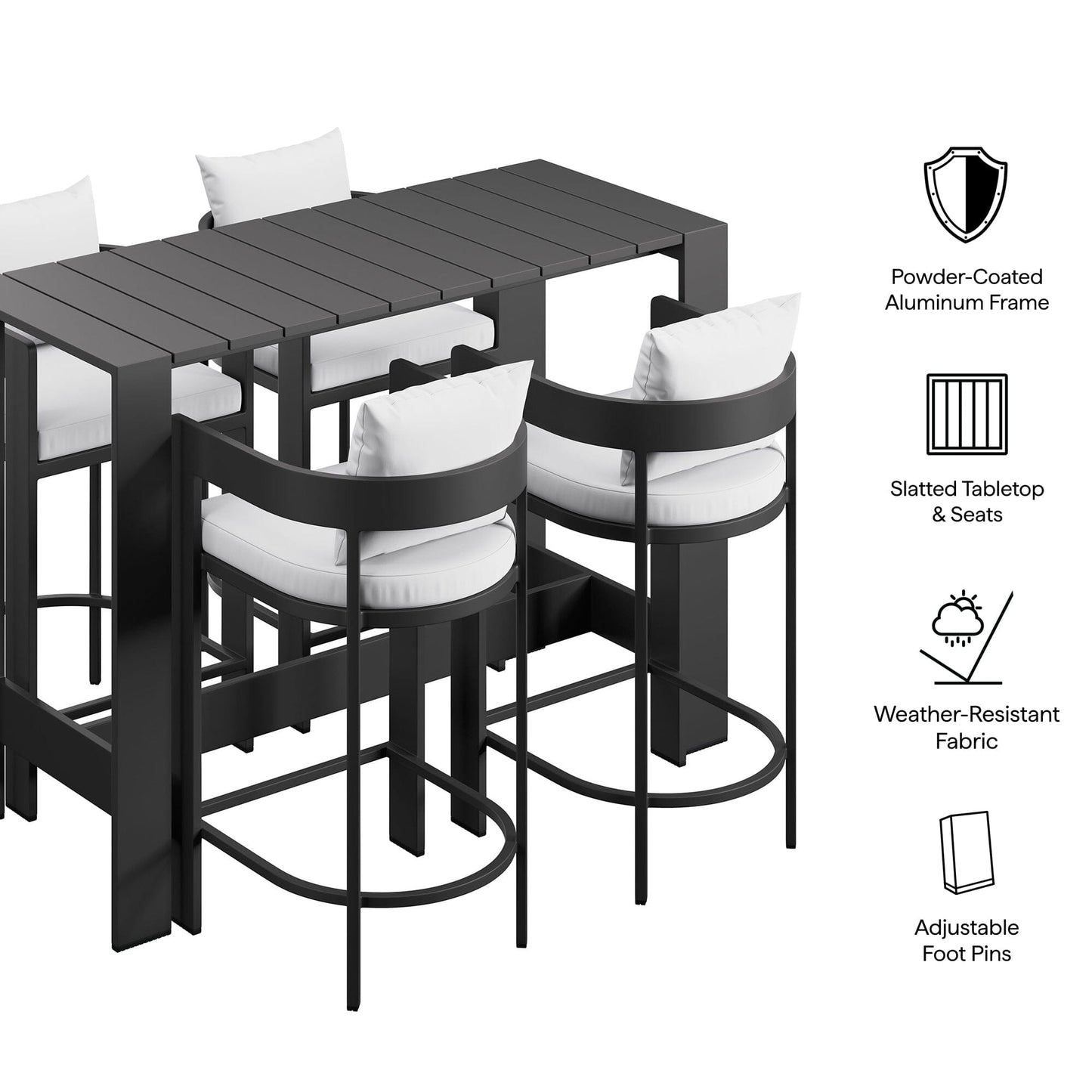 Tahoe 5-Piece Outdoor Patio Bar Table Set in White by Modway Bar Set Modway 