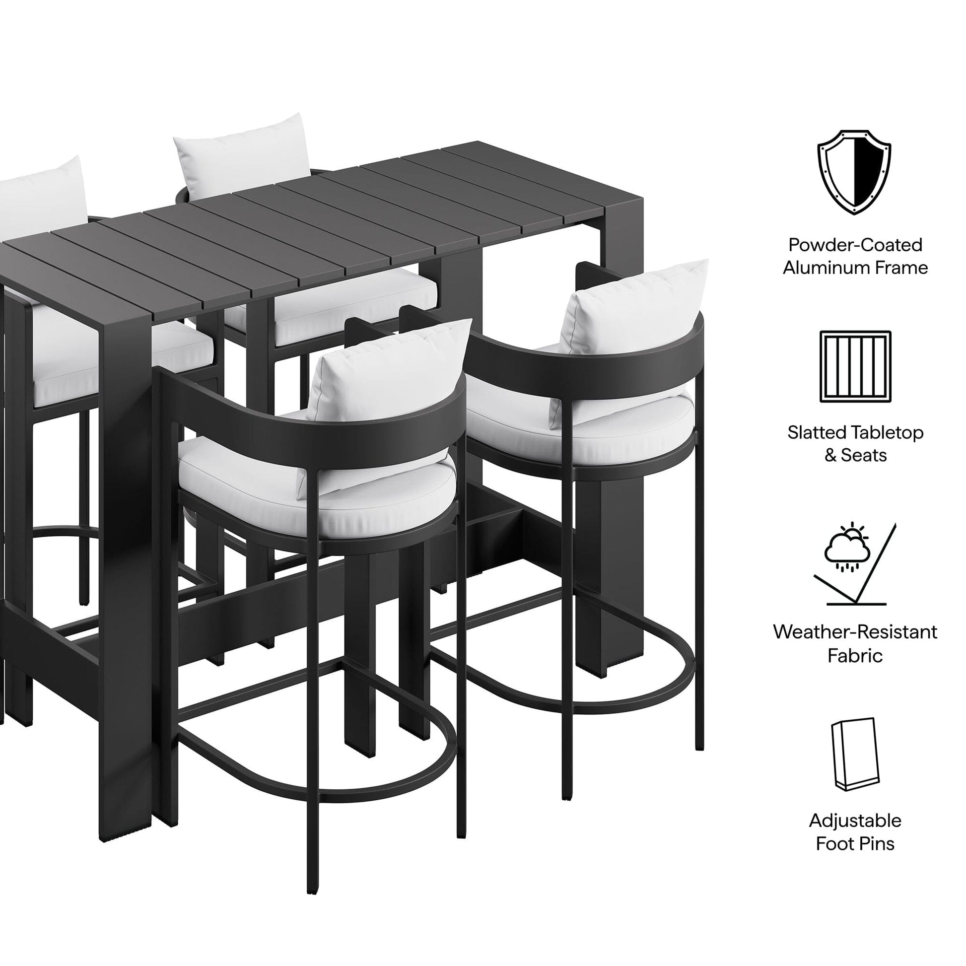 Tahoe 5-Piece Outdoor Patio Bar Table Set in White by Modway Bar Set Modway 