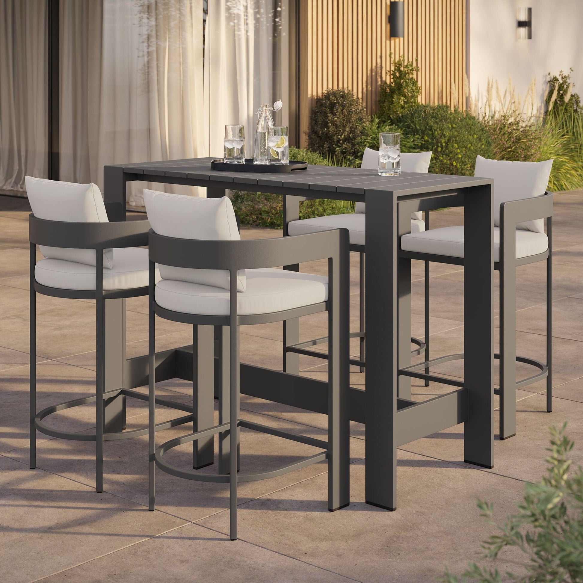 Tahoe 5-Piece Outdoor Patio Bar Table Set in White by Modway Bar Set Modway 