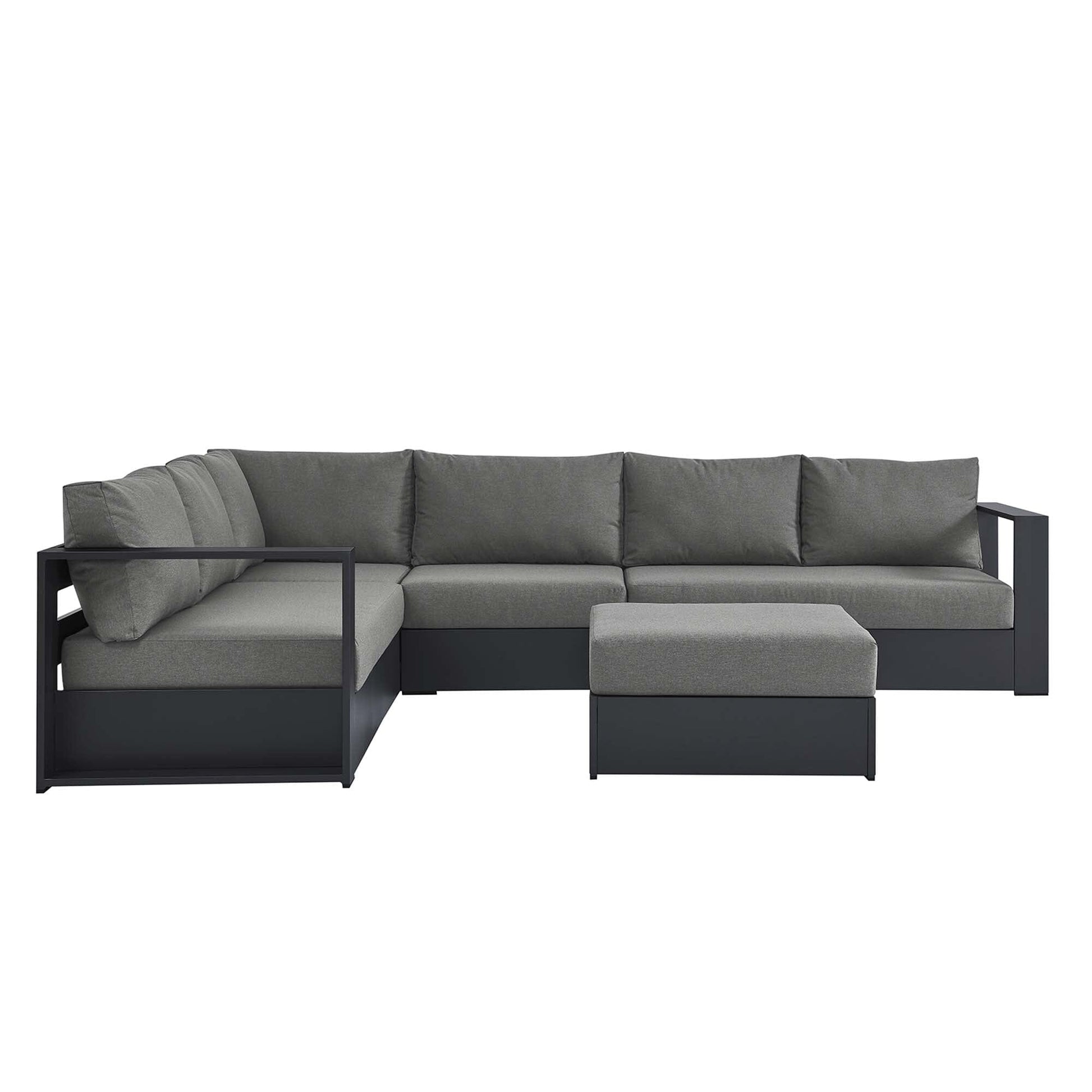 Tahoe 5-Piece Outdoor Patio Powder-Coated Aluminum Sectional Sofa Set in Gray Charcoal by Modway Sectional Set Modway 
