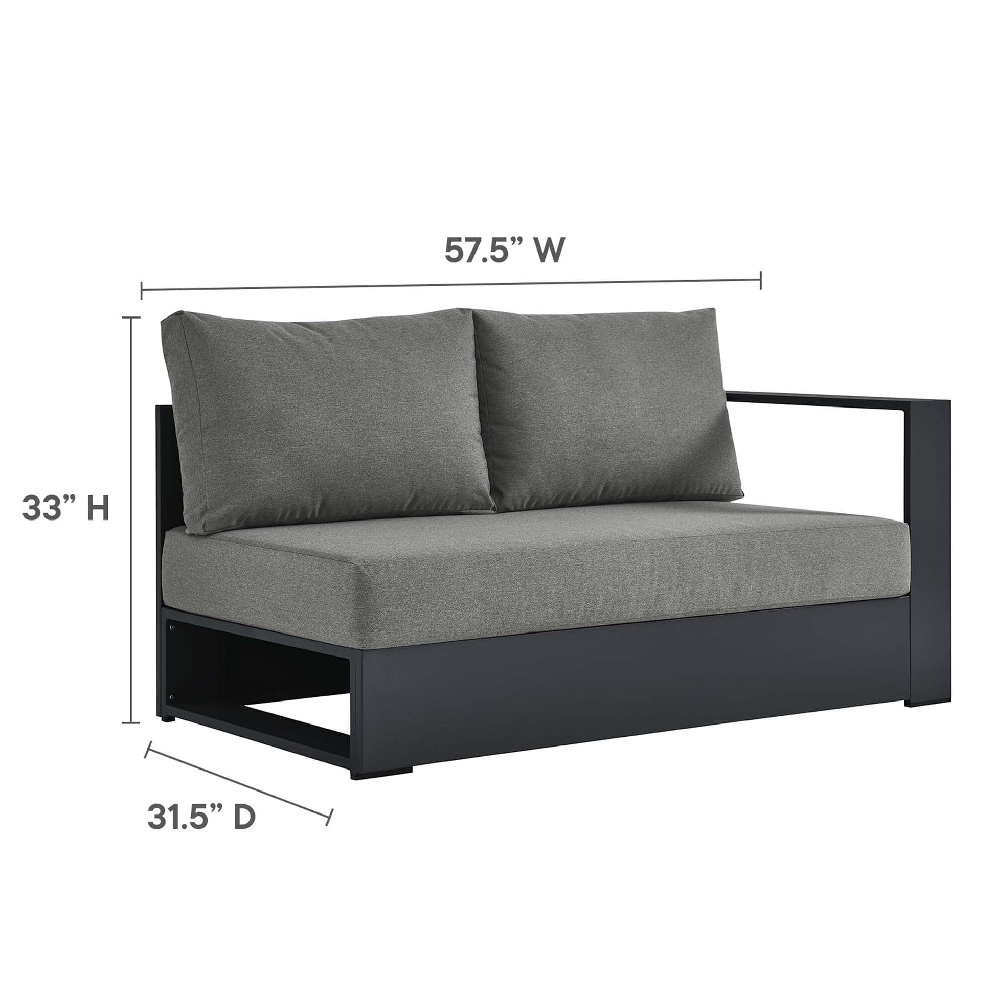 Tahoe 5-Piece Outdoor Patio Powder-Coated Aluminum Sectional Sofa Set in Gray Charcoal by Modway Sectional Set Modway 