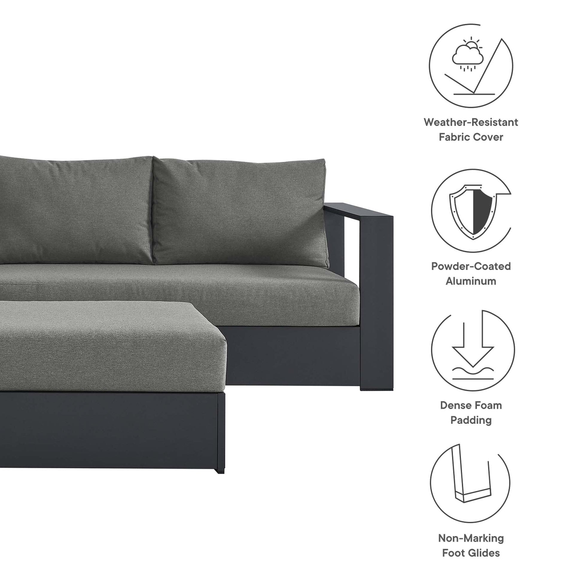 Tahoe 5-Piece Outdoor Patio Powder-Coated Aluminum Sectional Sofa Set in Gray Charcoal by Modway Sectional Set Modway 