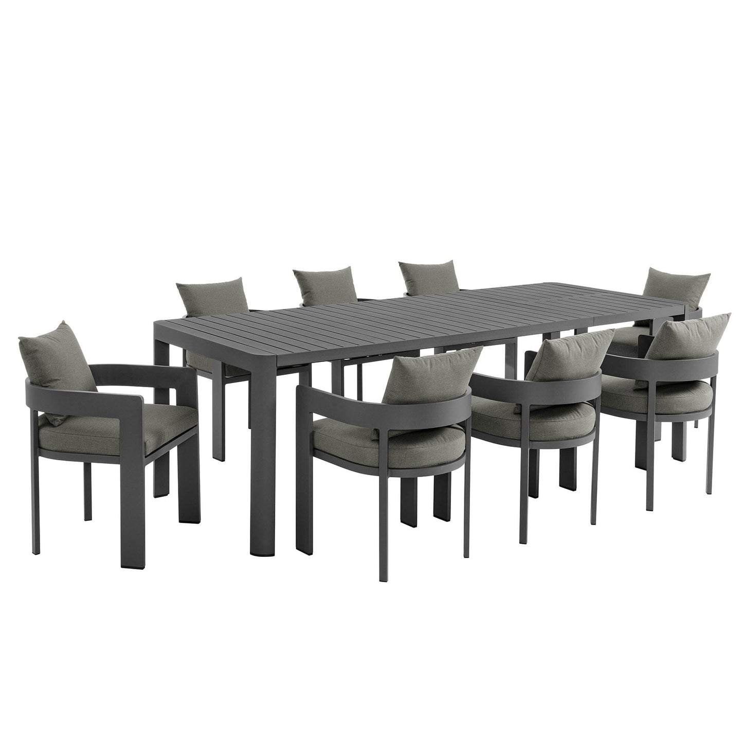 Tahoe 9-Piece Outdoor Patio Aluminum Dining Set With Extendable Table in Gray Charcoal by Modway Dining Set Modway 