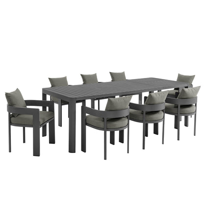 Tahoe 9-Piece Outdoor Patio Aluminum Dining Set With Extendable Table in Gray Charcoal by Modway Dining Set Modway 
