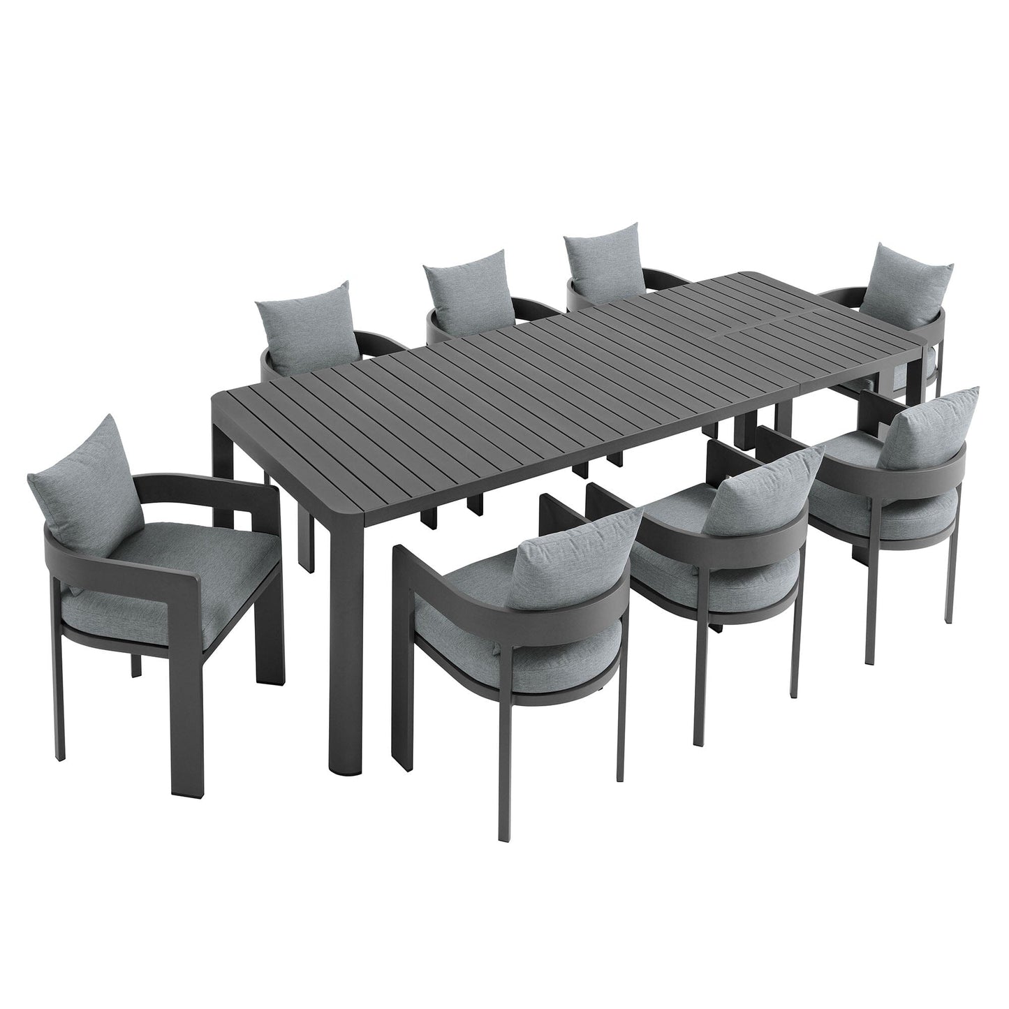 Tahoe 9-Piece Outdoor Patio Aluminum Dining Set With Extendable Table in Gray Gray by Modway Dining Set Modway 