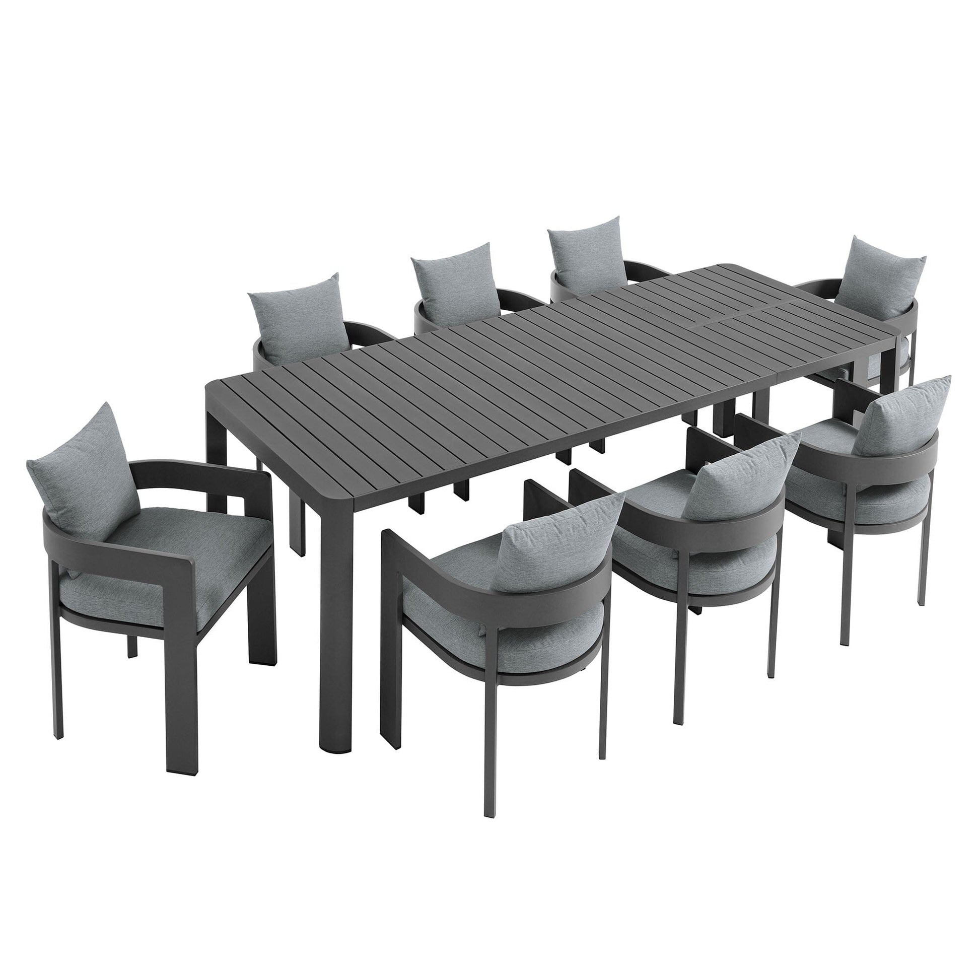 Tahoe 9-Piece Outdoor Patio Aluminum Dining Set With Extendable Table in Gray Gray by Modway Dining Set Modway 