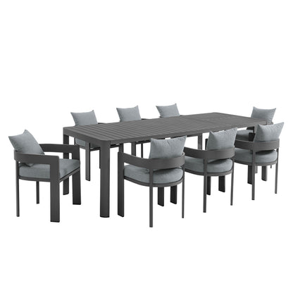 Tahoe 9-Piece Outdoor Patio Aluminum Dining Set With Extendable Table in Gray Gray by Modway Dining Set Modway 