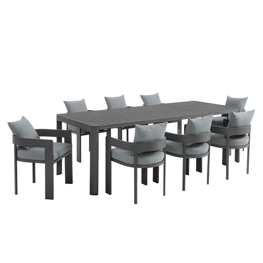 Tahoe 9-Piece Outdoor Patio Aluminum Dining Set With Extendable Table in Gray Gray by Modway Dining Set Modway 