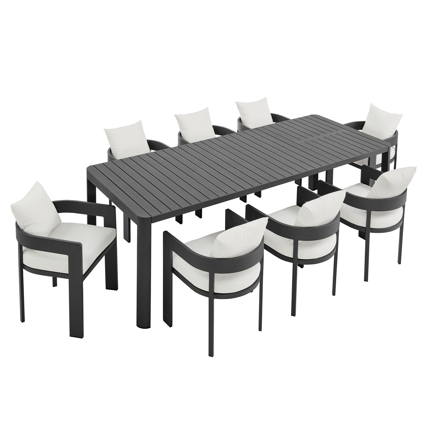 Tahoe 9-Piece Outdoor Patio Aluminum Dining Set With Extendable Table in Gray White by Modway Dining Set Modway 