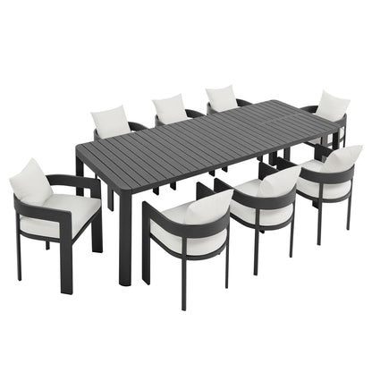 Tahoe 9-Piece Outdoor Patio Aluminum Dining Set With Extendable Table in Gray White by Modway Dining Set Modway 