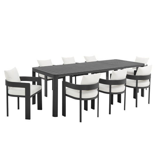 Tahoe 9-Piece Outdoor Patio Aluminum Dining Set With Extendable Table in Gray White by Modway Dining Set Modway 