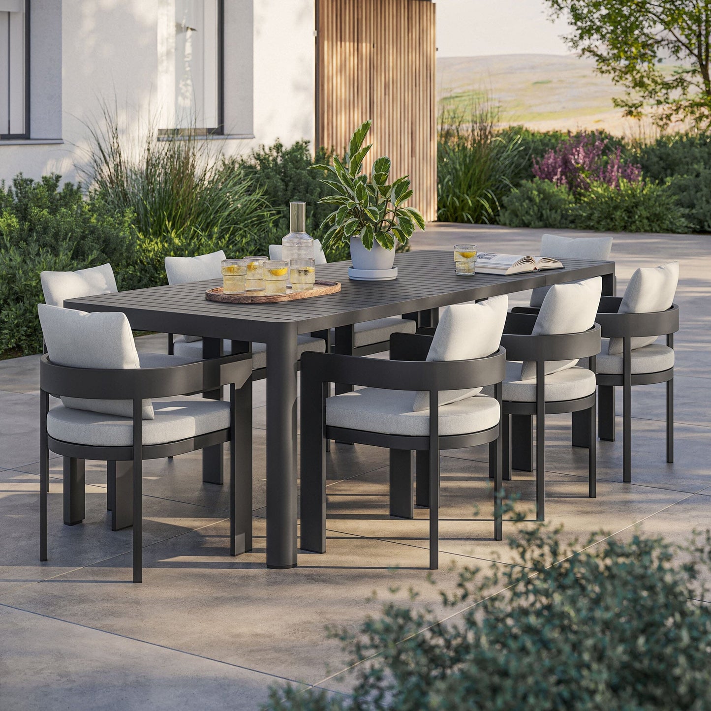 Tahoe 9-Piece Outdoor Patio Aluminum Dining Set With Extendable Table in Gray White by Modway Dining Set Modway 
