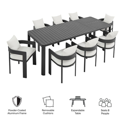 Tahoe 9-Piece Outdoor Patio Aluminum Dining Set With Extendable Table in Gray White by Modway Dining Set Modway 