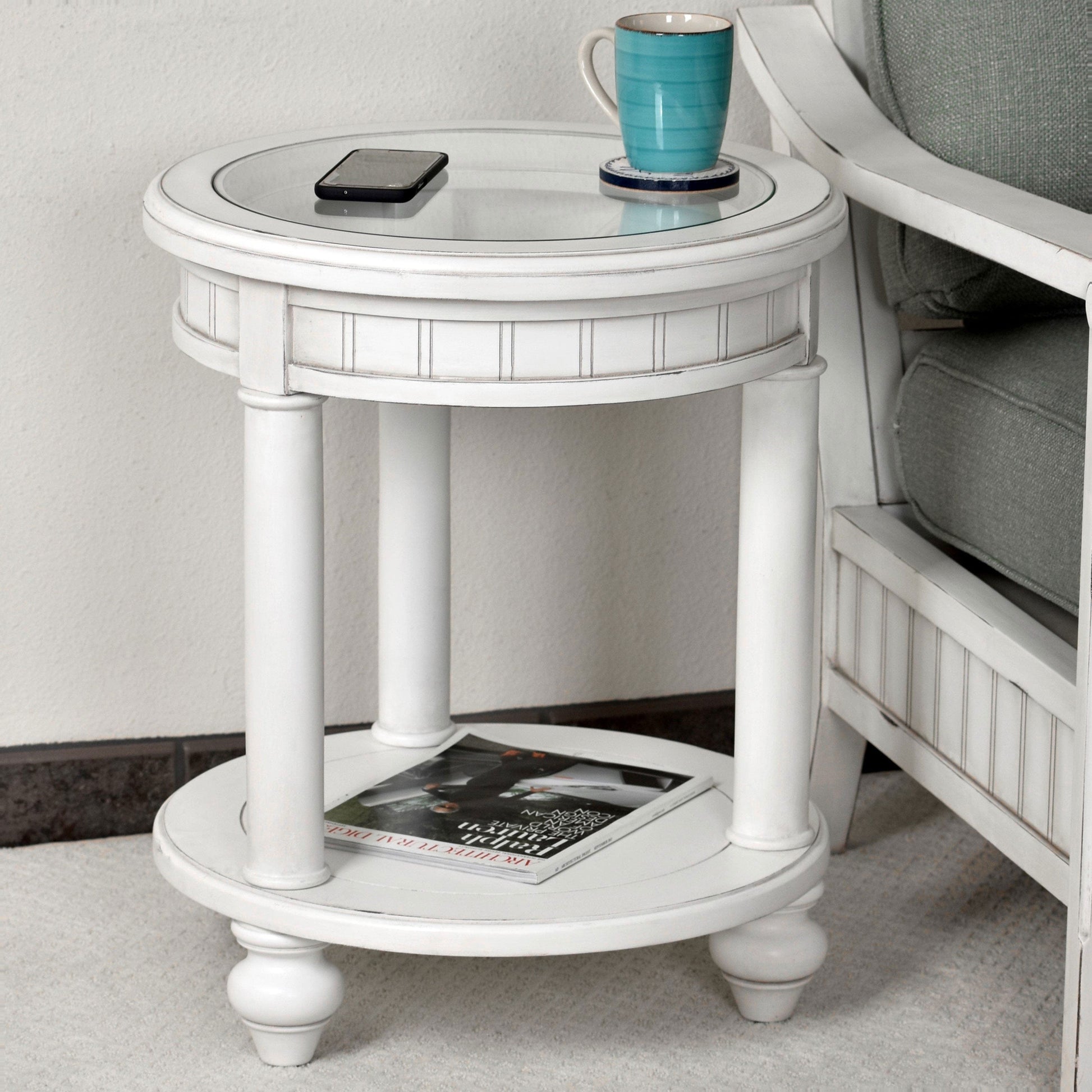 Sea Winds Trading Monaco Round End Table with Palms Insert B81802 Indoor Sea Winds Trading Co 