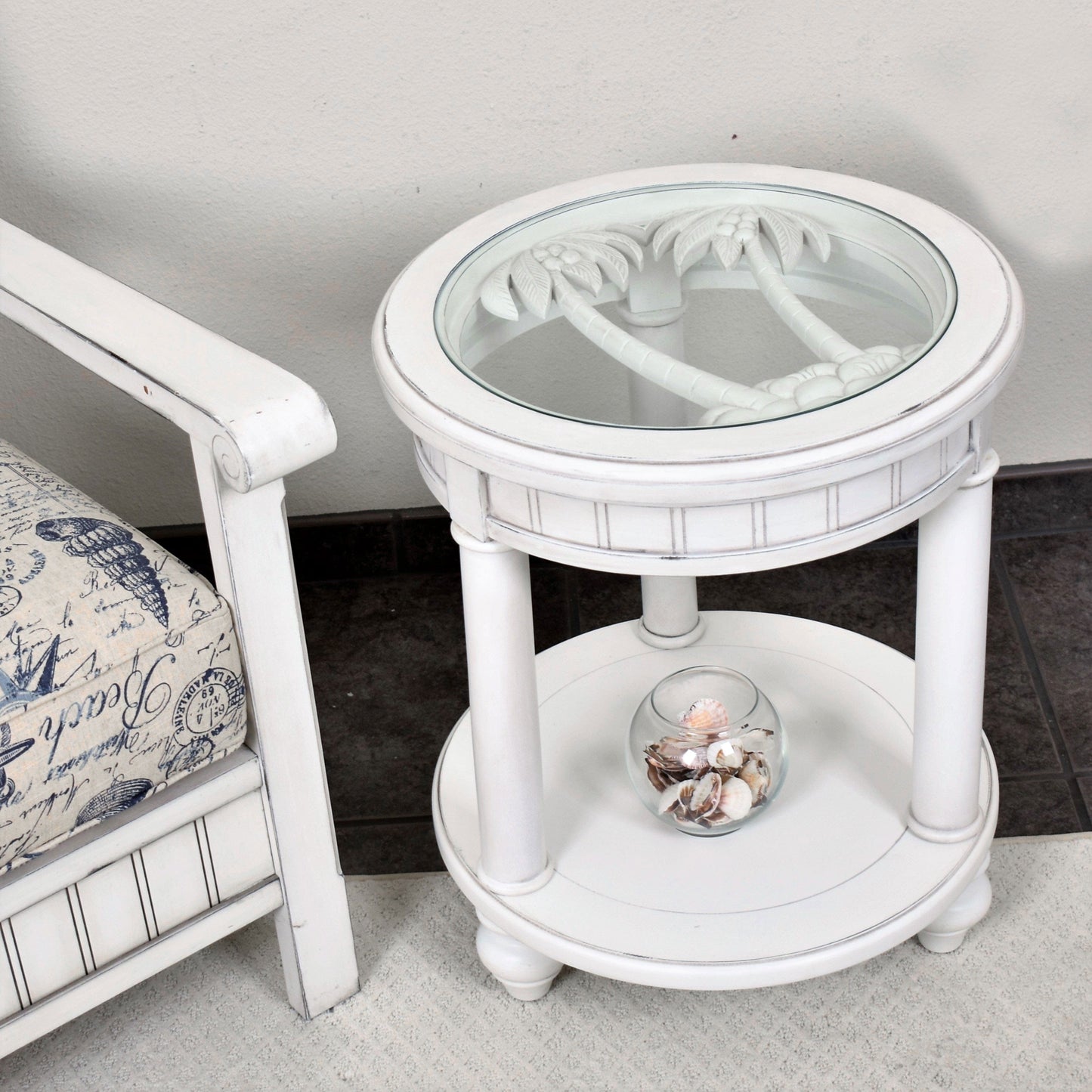 Sea Winds Trading Monaco Round End Table with Palms Insert B81802 Indoor Sea Winds Trading Co 