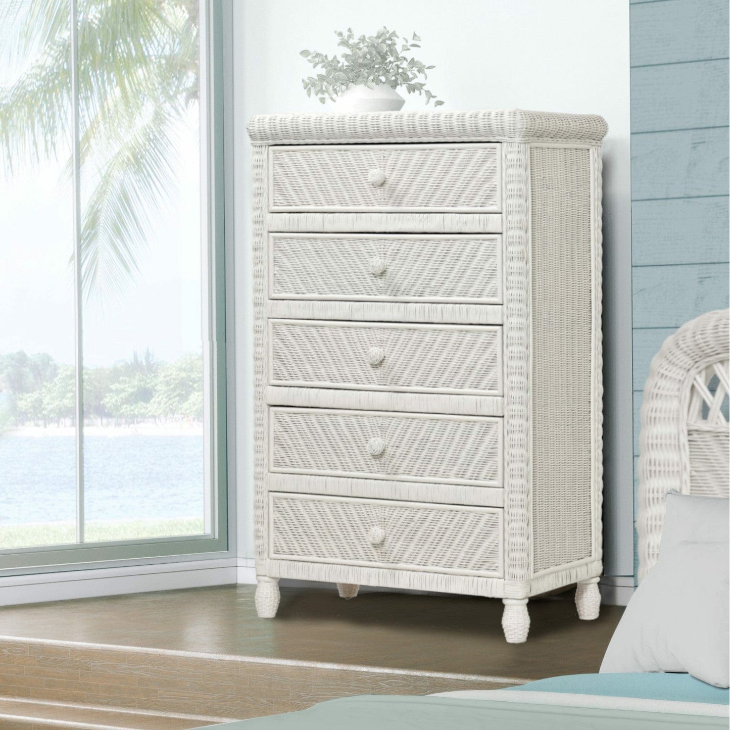 Sea Winds Trading Santa Cruz 5 Drawer Chest w/ Glass Top B57935 Indoor Sea Winds Trading Co 
